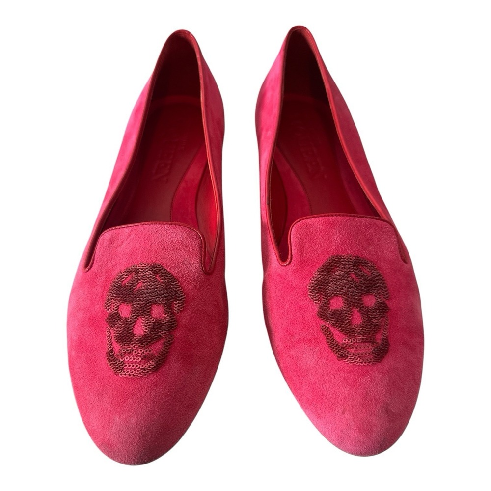 Alexander Mcqueen Shoes Women's 40 Suede Sequin Embellished Skull Flat Loafers